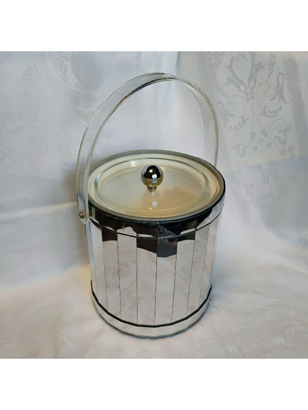 Vintage Georges Briard Silver Mirrored Ice Bucket, Mid-Century Modern Disco Ball